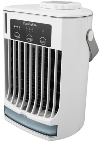 Keenso Ventilador de Aire Acondicionado de Escritorio Portátil con 3 Velocidades de Viento y Tanque de Agua Grande para Habitación, Oficina, Camping, Blanco