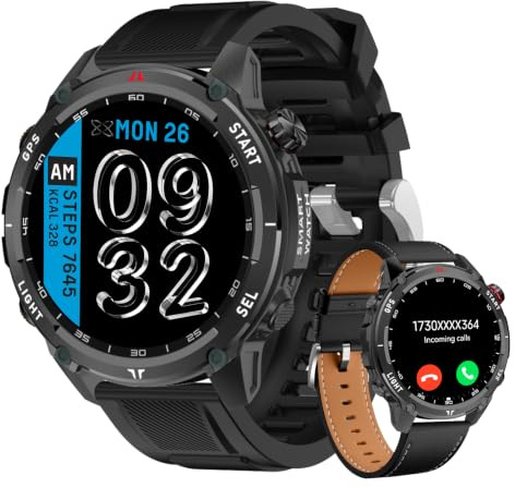 CHILEAF Smart Watch for Men Women, Bluetooth Call, 1.43 Inch Black Touchscreen Fitness Watch with Heart Rate, SpO2, Sleep Monitoring, Sports Smartwatch with GPS, Multiple Sport Modes, IP68 Waterproof