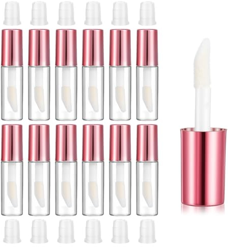 12 Stück Lipgloss Behälter 1,2ml Leer Lippenstifthülsen Leere Tuben zum Befüllen Mini Make Up Produkte für Proben Lippenbalsame DIY Reise Split Charging Roségold