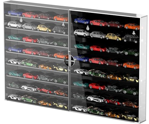 Hot Wheels Aufbewahrung, 1:64 Maßstab Spielzeugauto, Holzregale, Wandmontierte Vitrine, 40 x 32 x 4,3 cm, für Sammlerstücke, Modellauto oder Minifigur, 2 Stück
