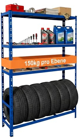 Relaxdays Reifenregal für 6 Reifen, HxBxT 180 x 120 x 40 cm, 600 kg, Stahl, Stecksystem, Reifenlager Werkstatt, blau