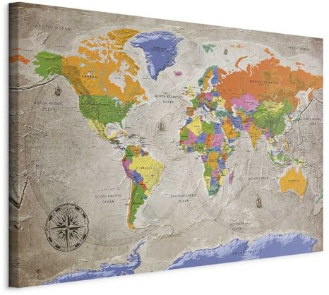murando - Pinnwand Landkarte Karte Reise, 120x80 cm, Wohnzimmer, Büro, Kork | Kombiniert Pinnwand und Wandbild, praktisch und dekorativ, ideal fürs Büro oder Wohnzimmer, inspirierend, langlebig, stilvoll