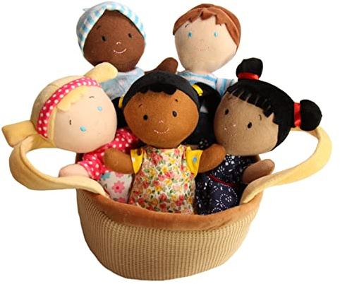Snuggle Stuffs Basket of Buddies Multicultural Plush Dolls | Diversity & Inclusion Toys for Toddlers | Soft 8 Inch Ethnic Friends for Preschool Classroom, Daycare or Home | Set of 5