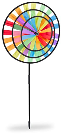 Relaxdays 4 x Windrad, Gartenstecker im Regenbogen Design, Kinder, für Balkon oder Terrasse, HxBxT: 73,5 x 35,5 x 15 cm, bunt