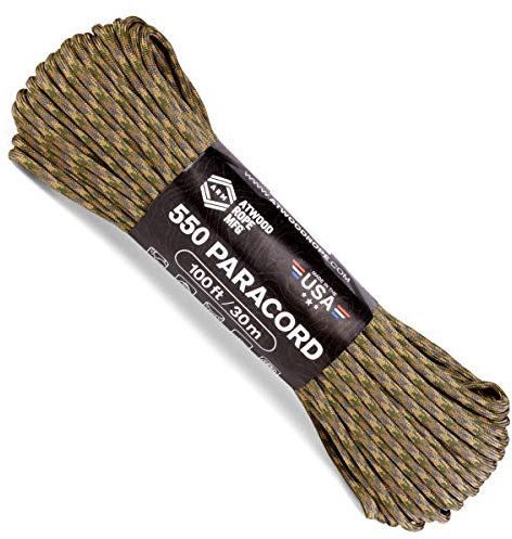 Atwood Rope MFG 550 Paracord 100 pies 7-Strand Core paracaídas cuerda (Multi-Cam)