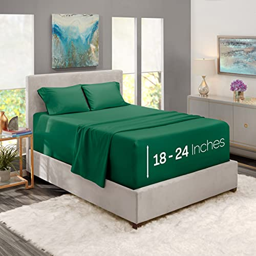 Nestl Bedding Extra Deep Pocket Spannbettlaken - 4-teiliges Set Super Ultra Sheets Modern Queen Hunter Green