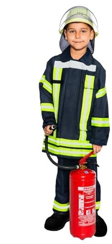 Maskworld Realistische deutsche Feuerwehrmann-Uniform mit Jacke und Hose für kleine Löschmeister - Kinder-Kostüm - Verkleidung Anzug für Karneval Fasching & Halloween - Größe 128