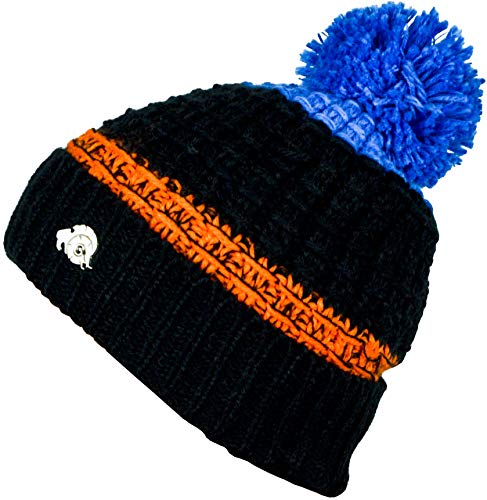 GUGGEN Mountain Wintermütze Mütze für Damen und Herren mit Bommel Strickmütze Bommelmütze Warme Classic Mützen Cap Mütze mit leichtem Fleecefutter Schwarz-Blau-Orange