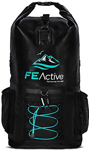FE Active Mochila Impermeable Dry Bag - de Senderismo Eco 20L Bolsa de Viaje, de Playa, Kayak, Navegación, Estanca para Acampar y Equipo de Pesca | Diseñada en California