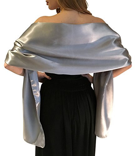 Central Chic® Étole de mariage en satin soyeux pour demoiselles d'honneur - Blanc ivoire Blanc, Noir, Bleu, Argent, Or rose, Gris, Vert - Argenté - Large