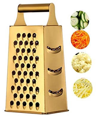 Cheese Grater Vegetable Slicer Stainless Steel with 4 Sides, 9.2 Inches Height Large Box Grater Best for Shredded Parmesan Cheese, Vegetables, Ginger and Fruits -Gold