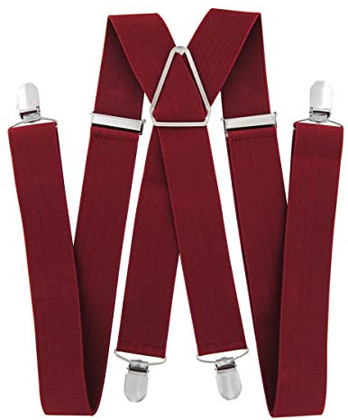 axy Hosenträger für Herren breit 3,5 cm in X-Form mit 4 Hosenträger Clips extra stark längenverstellbar 35mm (Weinrot)