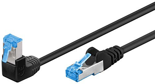 Goobay 51560 CAT 6A Patchkabel, Highspeed, 90 Grad Stecker, Netzwerkkabel, Ethernet, Playstation, Xbox, DSL, PimF, RJ45 Stecker, Schwarz, 5 Meter
