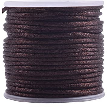 KONMAY 1 Roll 45 Meters 2.0mm Brown Rattail Satin Silk Trim Cord Beading String for Chinese Knotting, Kumihimo, Beading, Macramé, Jewelry Making