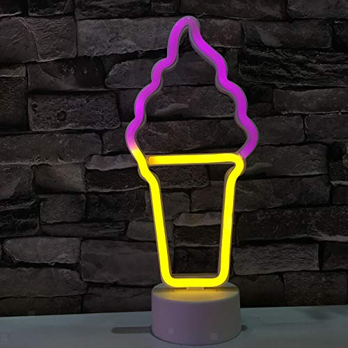 Neonlicht Eis im Becher Nachtlicht mit Fuß Sockel NEON LED Licht batteriebetrieben Aufsteller Tischlampe Leuchtreklame Lampe Leuchte Dekoration Kinderzimmer Schlafzimmer, Wohnzimmer, Party Weihnachten