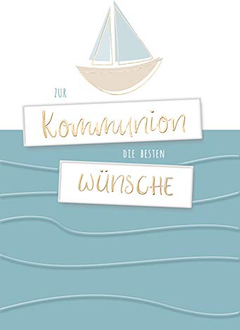 KE - Einzigartige Kommunionskarten für Jungen & Mädchen, DIN B6 Format, inkl. Umschlag - Hochwertige Kommunionswünsche - Motiv: Boot