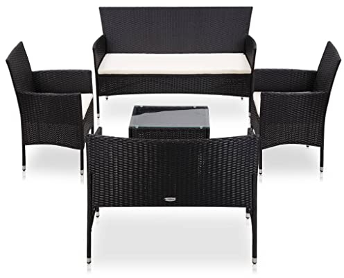 vidaXL Gartenmöbel 5-TLG. mit Auflagen Sitzgruppe Lounge Sofa Sessel Sitzgarnitur Gartenset Gartensofa Garnitur Set Poly Rattan Schwarz