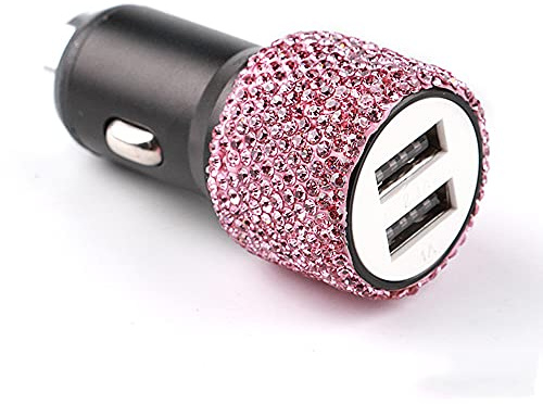 Zigarettenanzünder USB Ladegerät Strasssteine Kristall Auto Deko Bling Glitzer Diamant Mini Kfz Ladegerät Duales USB Auto Ladegerät Kompatibel mit iPhoneGalaxyHuawei Kfz-Handyladegeräte,Rosa