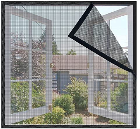 Orumrud Fiberglas Fliegengitter Fenster 180x200cm, Schwarz Insektenschutz Fenster Fliegennetz Fenster Fliegengitter Fenster Moskitonetz für Fenster Ohne Bohren Kinderleichte Klebemontage mit Klettband