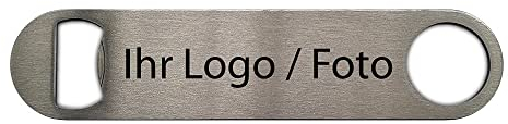 Flaschenöffner aus Edelstahl mit Logo oder Foto personalisiert (17,8 x 4cm) | Mit Foto, Logo oder Wunschmotiv individuell gestalten