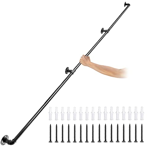 VEVOR 3x Retro Wasserrohr Handlauf 270cm Geländer Retro Industrie Kohlenstoffstahl 4x Wandhalterungen Vintage Wandhalterung Treppe 200kg Tragfähigkeit Geeignet für Handläufe im Innen-/Außenbereich