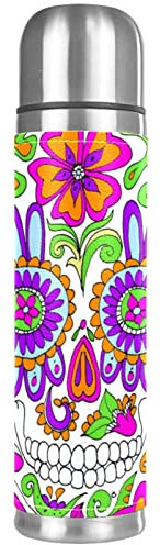 Bouteille isotherme rétro en acier inoxydable avec motif tête de mort et fleurs - 500 ml