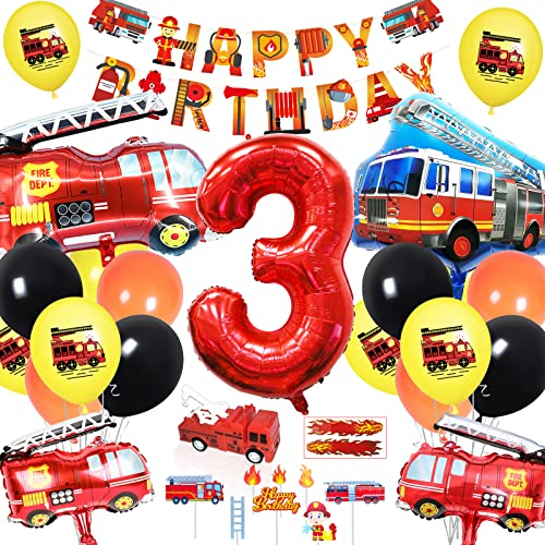 48 Stück Feuerwehr Deko Kindergeburtstag, Feuerwehr Geburtstag Deko 3 jahre Junge, Feuerwehr Luftballons 3 Kindergeburtstag, Feuerwehr Deko 3. Geburtstag Junge, Happy Birthday Deko für Feuerwehr Party