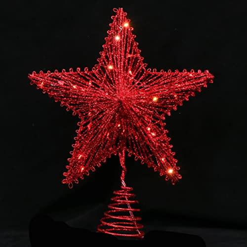 SOIMISS Weihnachtsbaumspitze Stern Baumdeko rot Christbaumspitze Stern mit LED Beleuchtet Stern Glitzernder Weihnachtsstern Tannenbaum Topper Weihnachtsdeko für Innen Xmas Hochzeit Party Deko