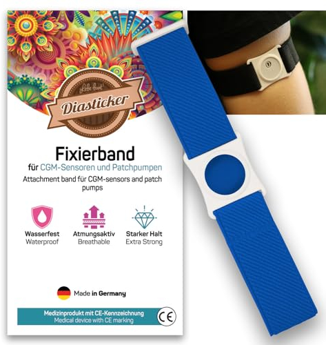 Diasticker® | Freestyle Libre 3 - Fixierband | Flexibel - Wasserfest - Starker Halt | Sensor-Schutz, Fixierung für Freestyle Libre Sensor | Halter: Weiß (Large: 35-45 cm, Royal Blau)