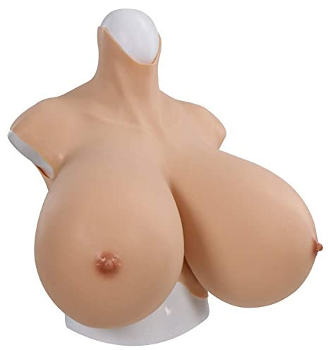 YIQI Z-CUP S-CUP Giant Breastplate Silicone Breast Form for Crossdressers Transgender Cosplay, Brown, S Round Collar