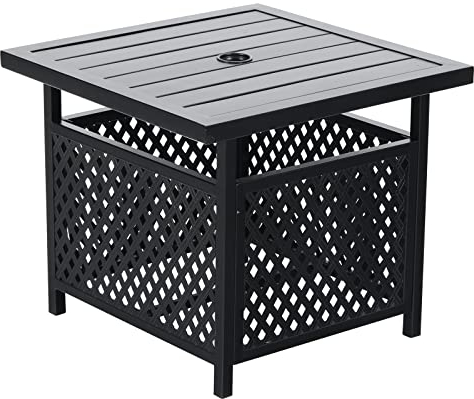 PHIVILLA Outdoor Balkon Garten Beistelltisch Couchtisch Bistrotisch mit Sonnenschirmloch Gartentisch Balkontisch Klein Terrasse Tisch Schwarz