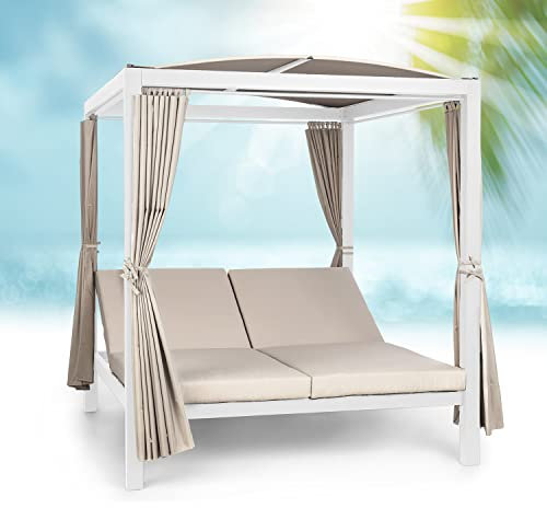blumfeldt Cama Balinesa, para Exterior, Jardin, Tumbona Doble Regulable y Respaldo Reclinable, Cama XL con Techo Solar