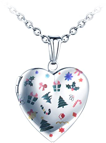 Yumilok Medaillon Kette Weihnachten Baum Herz Medaillon Foto Anhänger Kette Amulett zum öffnen für Bilder Foto Amulett Halskette für Frauen Mädchen