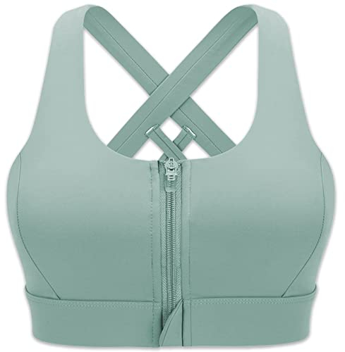 CLOUSPO Sport BH Damen Vorderverschluss Gepolstert Yoga BH Starker Halt Nach der Operation tragbarer Bra ohne Bügel für Laufen Jogging Fitness Yoga (XL, Grün)