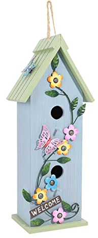 Yinns Hängendes Vogelhaus für den Außenbereich, dekoratives Vogelhaus aus Holz, bunte Blume, zweistöckig, für Kolibri, kleine Vögel