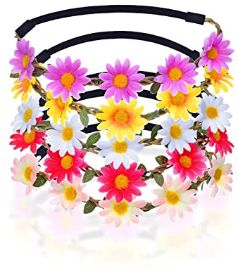 TSHAOUN Gänseblümchen Blumenkranz, Blumenkrone, Haaraccessoire, Haarband, Brautschmuck, 5x Blumen Stirnband Haarband Kopfband Krone mit justierbaren elastischen Band für Damen und Mädchen (5 Stück)