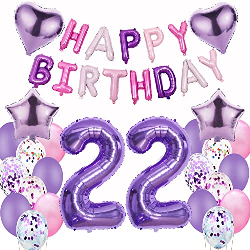 Luftballons 22. Geburtstag deko frauen Lila Folienballon 22 jahre Geburtstag dekoration frau Happy Birthday 22 Geburtstag deko mädchen lila ballon 22 Geburtstagsdeko 22 Geburtstag frauen deko
