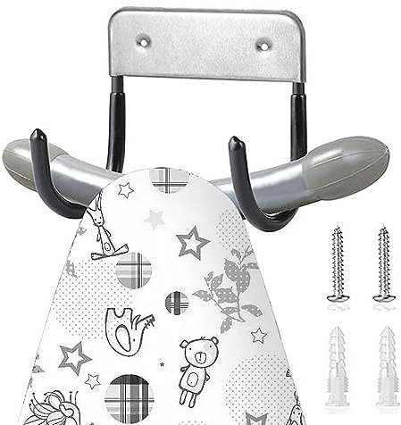 LUTAKU Ironing Board Hanger, Wall Mounted Ironing Board Hook ,Metal Ironing Board Holder ,Strong Ironing Board Storage Wall Bracket for Small and Large Ironing Board (Black with Screws)