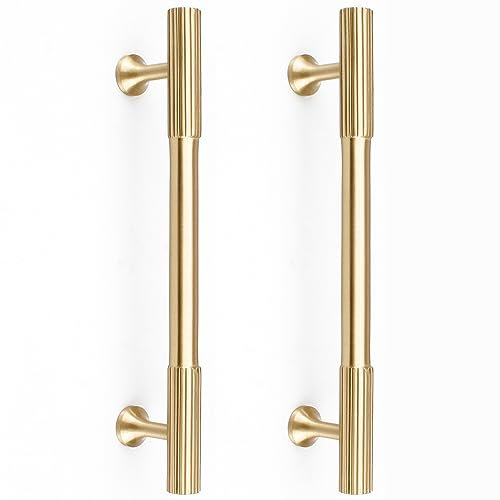 RZDEAL 4pcs Solid Brass Gold Cabinet Pulls, 5-Inch Hole Centers, Modern Drawer Pulls & Bathroom Cabinet Handles