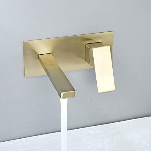 Lavabo mural dissimulé robinet d’eau chaude et froide pré-encastré lavabo inox acier, or brossé