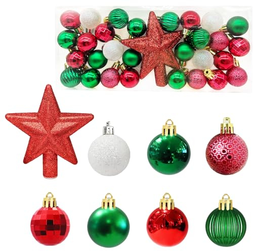 30 Stück Mini Weihnachtskugeln mit Aufhänger,3CM Klein Christbaumkugeln Rot & Grün & Weiß Kugeln Mini Weihnachtsbaum Tisch-Weihnachtsbaum Dekorationsset