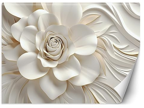 Feeby Papier Peint Intissé Fleurs 3D Motif floral 200x140 cm blanc XXL Moderne Décoration Murale Tableaux Muraux Tapisserie Salon Chambre à coucher Nature AI