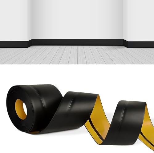 YushengTai Battiscopa,Nero 6 M PVC Battiscopa Adesivo 50 x 20 mm, Battiscopa Cucina Adatto per Bagno, Cucina(Nero)