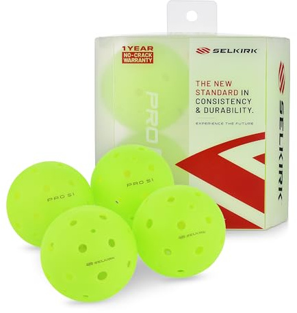 Selkirk Sport Pro S1 Ball | Crack-Resistant | 38 Hole Outdoor Pickleball Balls | USAPA Approved Pickle Ball for Tournament Play | Advanced Aerodynamics | 4 Pack Pickleballs
