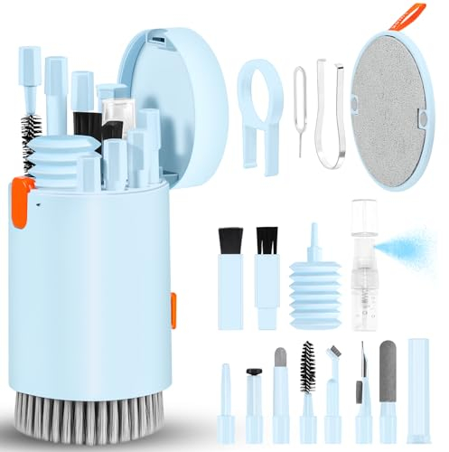 Laptop Phone Screen Cleaner Kit, Computer Keyboard Brush Cleaning Spray for iPhone AirPods MacBook iPad, 20-in-1 Electronic Device Clean Tool for Camera PC Monitor Earbud TV Tablet Car Screens, Blue