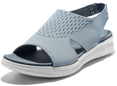 JOMIX Sandalias de Mujer Verano de Malla Elástica Deportivas Con Plantilla Ortopédica Para Playa, Piscina, Mar - Planas, Azul, 38 EU