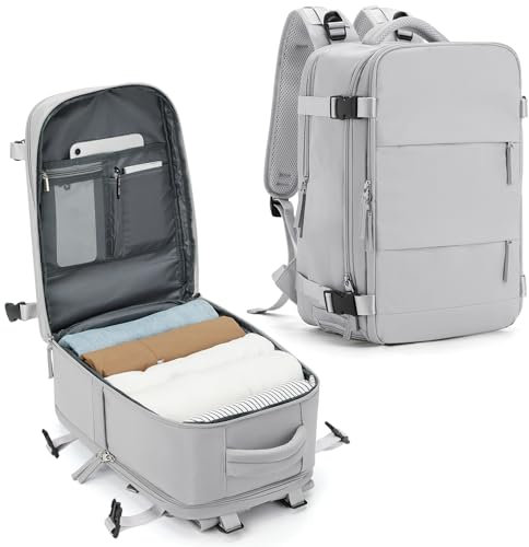 SZLX Mochila Viaje Cabina Avion 40x20x25 Mujer Ryanair Equipaje de Mano Easyjet Maletas de Viaje Cabina para Portatil 14 Pulgadas Impermeable Bolsa de Viaje Hombre para Trabajo,Escuelas,Gris claro