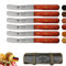Solingen Messer 6er Set mit Wellenschliff inkl. hochwertiger Ledertasche, edler Padouk Holzgriff, Premium Buckelmesser, Frühstücksmesser, Brötchenmesser, rostfreie Klinge, extra scharfes Küchenmesser