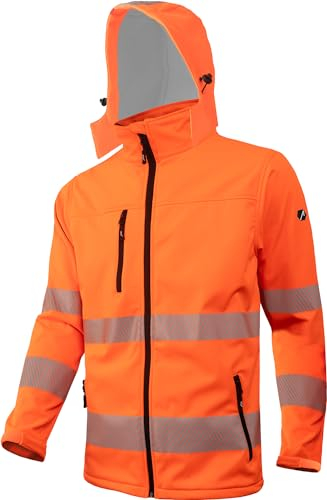 ACE Neon Lite Warnschutz-Jacke - Softshell-Warnjacke inkl. Reflektoren und Abnehmbarer Kapuze - EN ISO 20471 - Orange - L