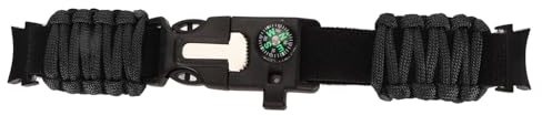 Kompass-Paracord-Armband, 6-in-1-Paracord-Uhrenarmband, Seilschneider, Feuerstarter, Pfeife, Stilvolles, Verstellbares Nylon für Outdoor-Aktivitäten Zum Klettern (Black)